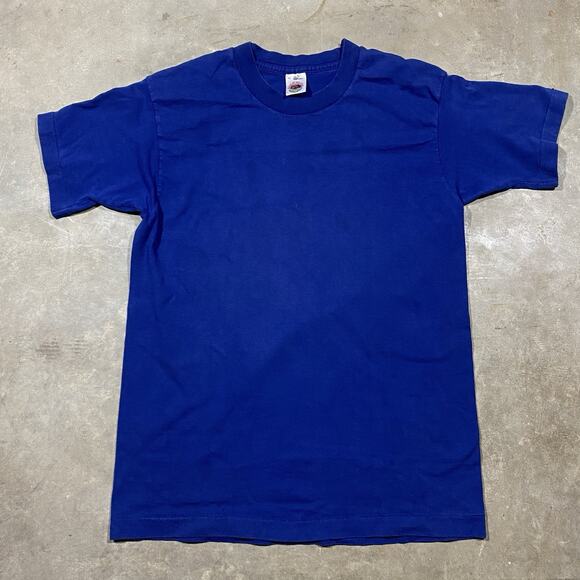 Vintage 90s Fruit of the Loom Blue Blank T-Shirt Made in USA Single Stitch M - Picture 1 of 10